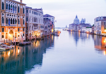 Naklejka premium Gran Canal, Santa Maria della Salute church at sunris, Venice, Veneto, Italy.