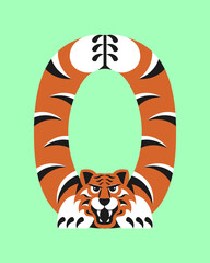 0 with stilizated tiger for create 2022 greeting card