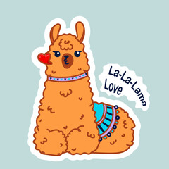 Fashionable stripes with a llama and other elements. Vector illustration. Sticker, pin, patch in cartoon style.  © Izabella