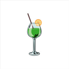 Glass with Green Cocktail Isolated.