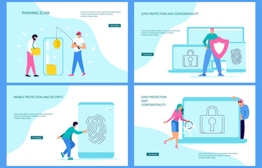 Set of landing webpage templates of Safety and confidential data protection