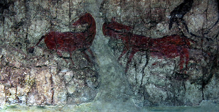 Wall painting with animal figures from Catalhoyuk (Çatalhöyük) - Museum of Anatolian Civilization, Ankara, Turkey
