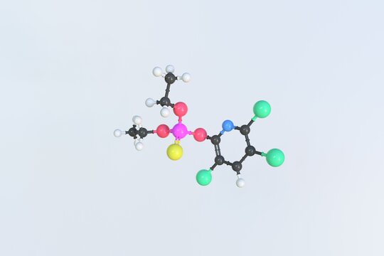 Molecule Of Chlorpyrifos, Isolated Molecular Model. 3D Rendering