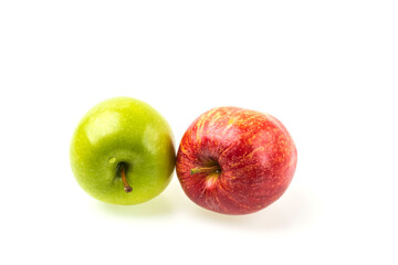 Close up view of red and green apples isolated on white background. Beautiful background.