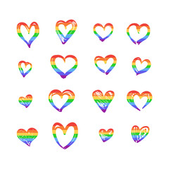 Rainbow Heart Set Isolated on White Background, Hand Drawn Style.