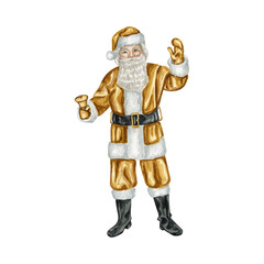 Fototapeta premium Watercolor Christmas Santa Claus hat and bag hand drawn clipart