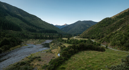 Fototapeta na wymiar View of the Waingawa river and Tararua Forest Park, New Zealand
