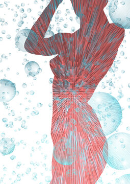 dame femme explosion bulle air eau