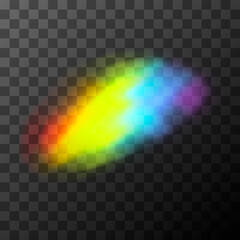 Bright rainbow light effect. Light streak overlay of lens flare on transparent - 473382961