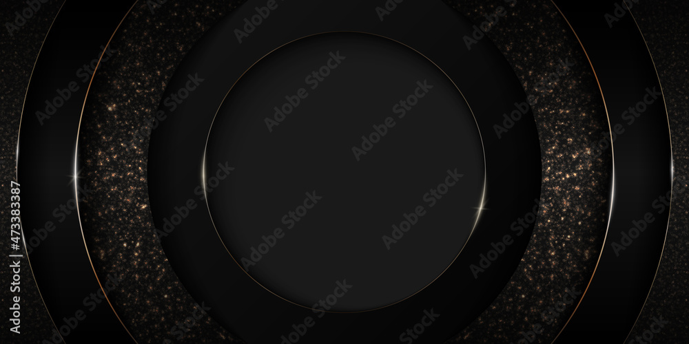 Wall mural vector abstract shiny luxury papercut background with golden lines, glitter and round copy space. pr