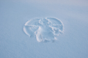 angel shape on fresh snow in winter