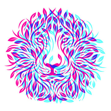 lion leaf with overprint effects on white background Design element for logo, poster, card, banner, emblem, t shirt. Vector illustration