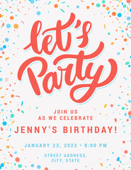  Let's party. Vector birthday invitation template.