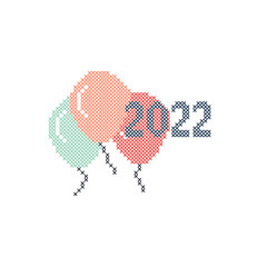 Happy new year 2022 with cross stitch element embroidery design or sewing handcraft