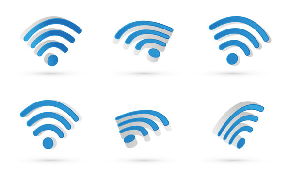 Wifi logo. 3d vector. Modern style and gradient colors. Different views floating.