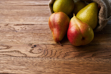 pears on wooden table agriculture vitamins close-up