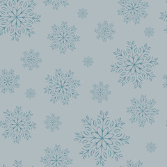 Vector seamless pattern. Openwork snowflakes on blue background.