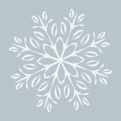 White openwork snowflake on blue background. Vector illustration.
