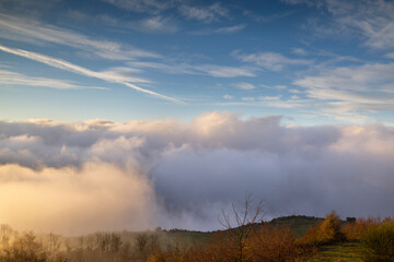 Fototapeta na wymiar Clouds in mountain landscape in spain