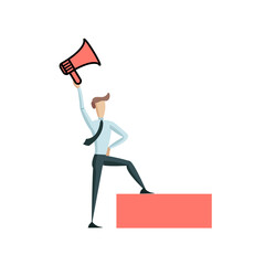 Leader with a Loudspeaker in His Hand, Motivational Speaker, Design Element Isolated.