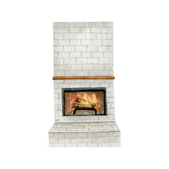 Watercolor Christmas cozy fireplace compositions hand drawn illustration clip art
