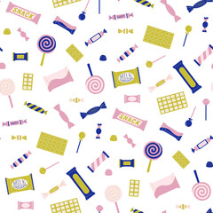 Seamless vector sweets candies pattern. Food repeat background for fabric, textile, wrapping, cover etc.	