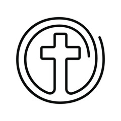 Obraz premium Christian cross icon. Abstract religious logo. Christian cross icon in a circle. Vector illustration. Linear symbol of church