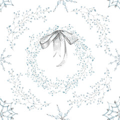 Watercolor Christmas crystal snowflakes seamless pattern digital paper illustration