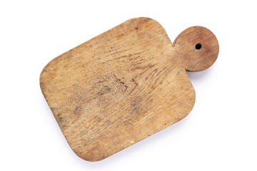 Wood cutting board isolated on white background top view