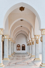 Courtyard of Big Mosque in Sharm El Sheikh, Egypt. Arches are used for design of vaults between columns