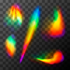Rainbow light effects. Light streak overlay of lens flare on transparent background - 473387509