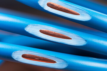 Stripped electrical copper cable wire , macro view