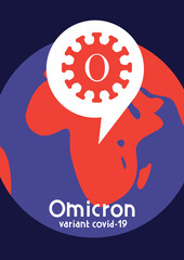 Obraz premium Omicron variant of COVID. Omicron virus, new COVID-19 variant strain. Flat vector illustration.
