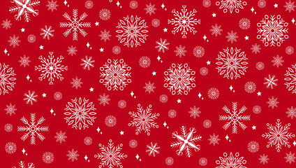 Red Christmas background. Seamless pattern with snowflakes