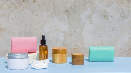 Composition of natural cosmetics for presentation.