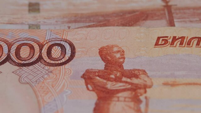 5000 Russian rubles. Stack of banknotes five thousand russian rubles.