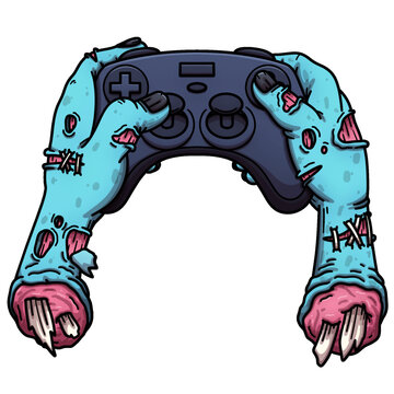 Cartoon Zombie Hands Holding Video Game Controller 