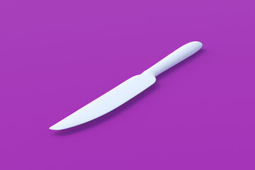 White knife on violet background. 3d render
