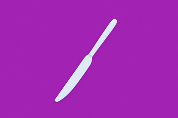 White knife on violet background. Top view. 3d render