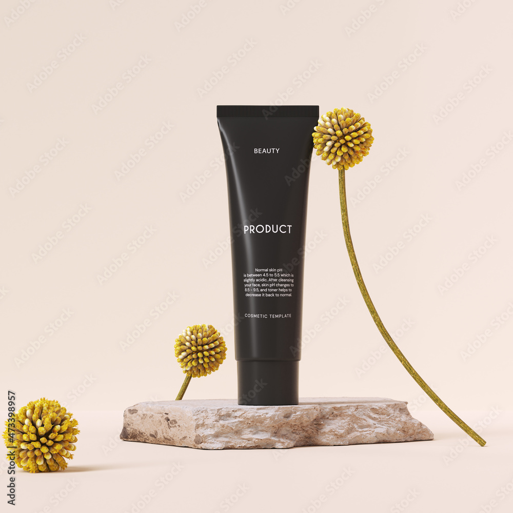 Canvas Prints cosmetic beauty product presentation with dry plant, minimal scene with stone podium object placemen