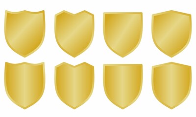 a collection of gold shields with several shapes, suitable for logos, warranty logos, anti virus logos etc