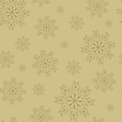 Naklejka na ściany i meble Vector seamless pattern. Openwork snowflakes on gold background. 