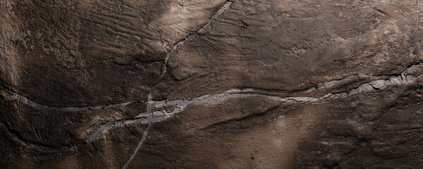 Brown textured clay wall design with cracks and imperfections. Wall design ideas in contemporary...