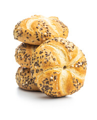 Four baked french buns with seeds