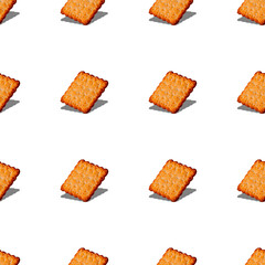 salty cracker with shadow on white background, seamless pattern