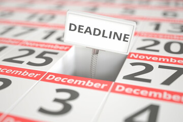 DEADLINE plate on November 26 in a calendar, 3d rendering