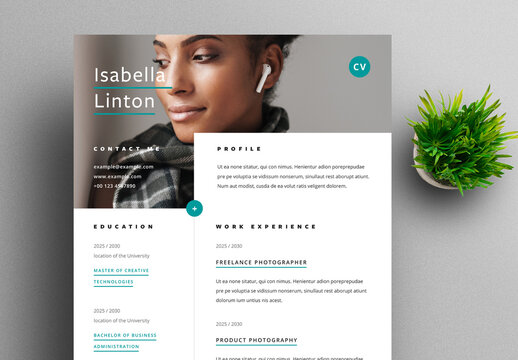 Modern Business Resume Template with Teal Accent