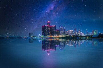 DETROIT SKYLINE by night and lights - 473404524