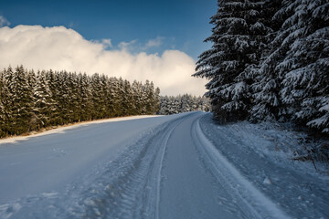 Obraz premium Winterweg am Waldrand im Ostallgäu
