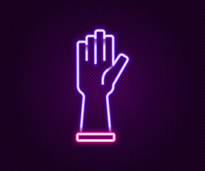 Fototapeta premium Glowing neon line Medical rubber gloves icon isolated on black background. Protective rubber gloves. Colorful outline concept. Vector